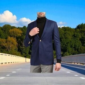 FERRECCI MEN'S NAVY SLIM FIT BLAZER WITH GOLD BUTTONS. WARWICK.